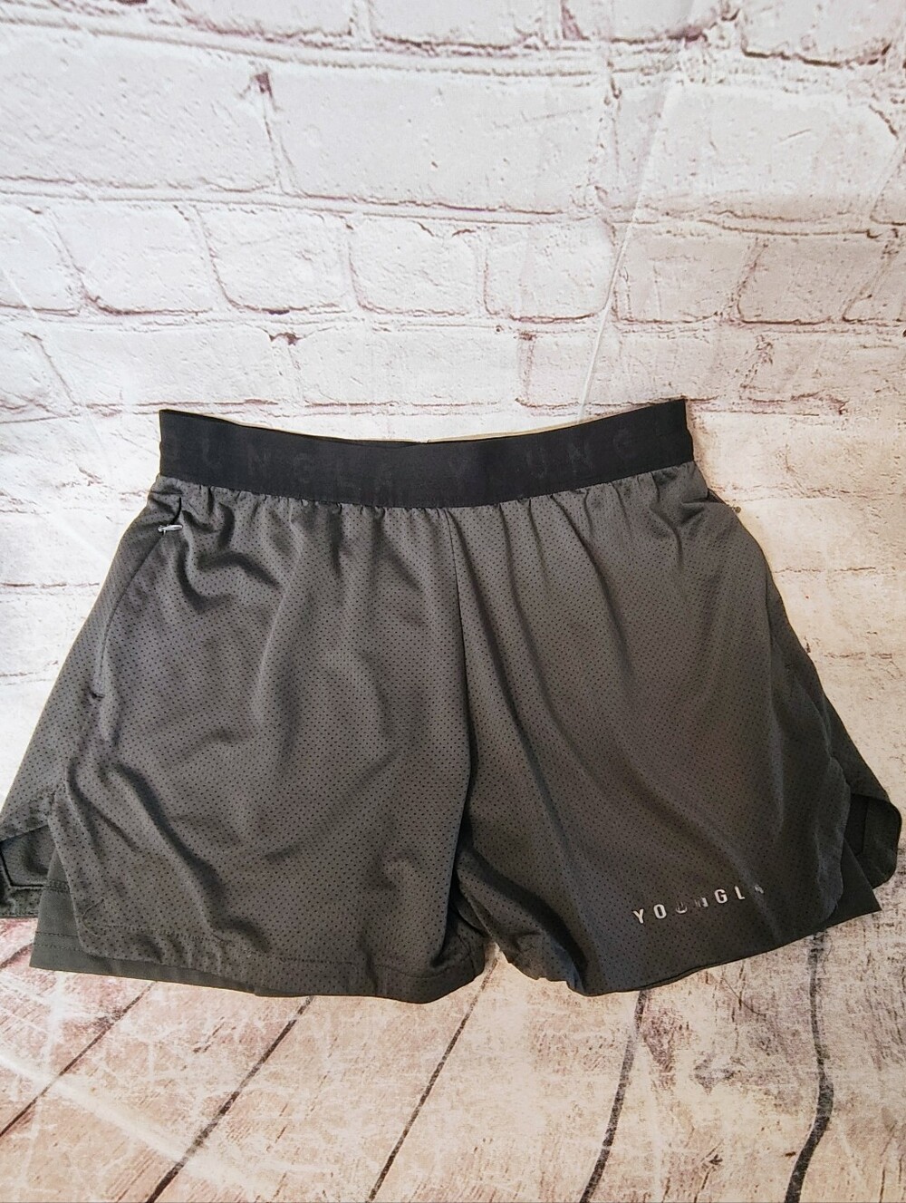 YoungLA Performance 2 in 1 Mesh Compression Small Training Grey Shorts